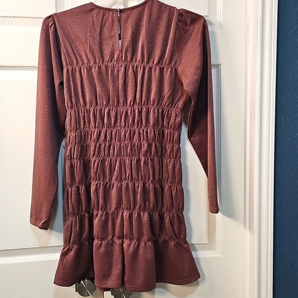 NWT Lumiere Metallic Long Sleeved Shirred Minidress Shimmery Sparkly Mauve Large - Picture 12 of 13